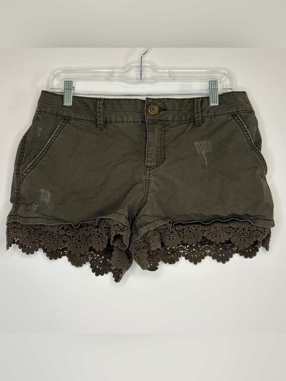 Maurices Lace-Hem Cotton Shorts in Olive Green Size 7/8